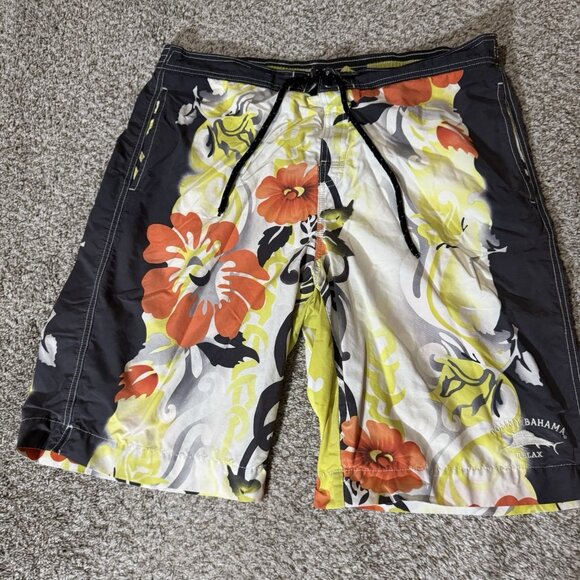 Tommy Bahama RELAX Swim Trunks Mens L Tropical Floral Leaves Board Shorts Liner - Picture 1 of 9